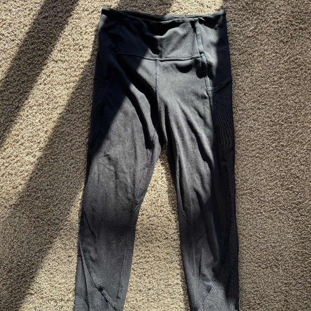 Athleta Vitality‎ Stash Pocket 7/8 Leggings Black Mesh Size Small NWOT